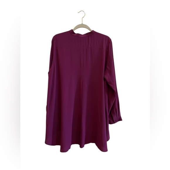 Eileen Fisher Mandarin Collar Silk Crepe Tunic Eggplant L - Picture 2 of 4